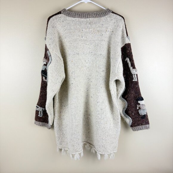 Vintage “The Alpaca Collection” Llama Intarsia Sweater • Fringe Hem Chunky Knit - Picture 2 of 8